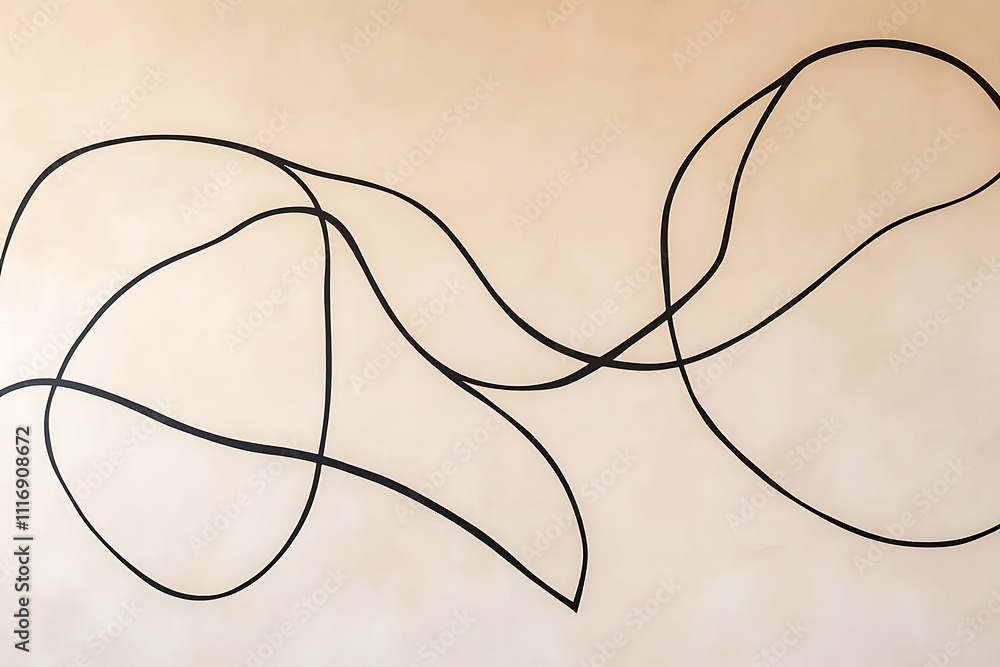Poster abstract black lines create a fluid, dynamic composition on a soft beige background.