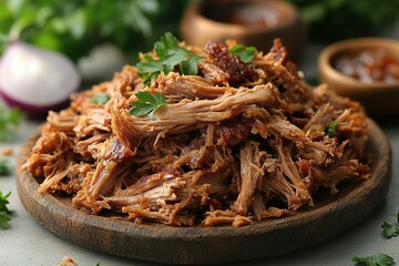 A plate of meat with parsley on top
