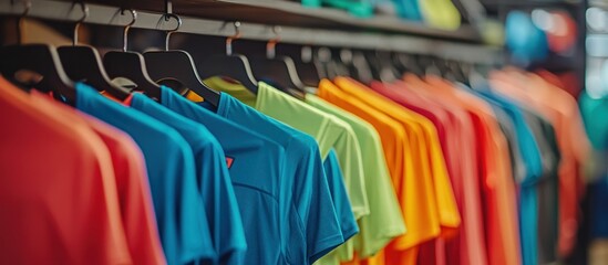 Fototapeta premium Colorful T-Shirts on Display in a Clothing Store