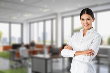 Portrait of beautiful successful business woman in office