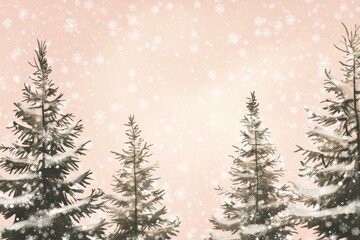 Fototapeta premium A Serene Winter Scene with Snow Falling Gently on Evergreen Trees
