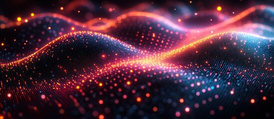 Obraz premium Abstract glowing particles forming wavy pattern, futuristic digital art.