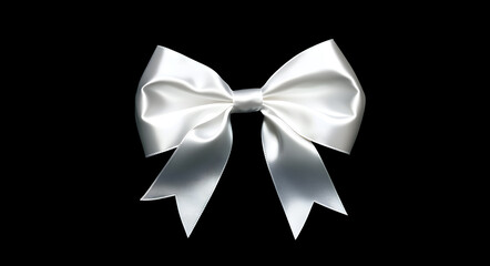 Elegant white satin bow isolated on a black background, perfect for decorative purposes in gifts, weddings, and fashion accessories