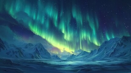 Aurora Borealis over Frozen Mountains: A Celestial Night