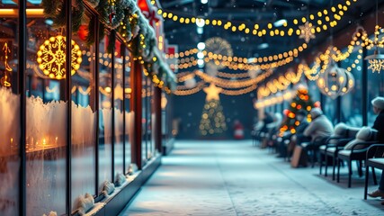 Obraz premium Cozy Winter New Year Celebration - Frosted Glass & Warm Lights - Vibrant AI Photo