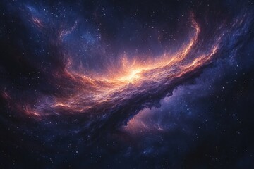 Obraz premium A vibrant nebula with glowing orange and blue gas clouds against a starry black background.