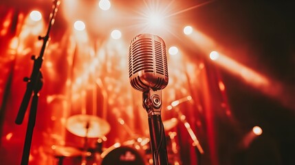 Vintage Microphone on Big Stage.