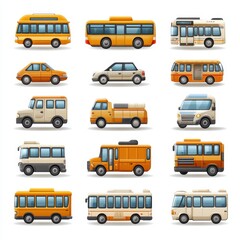 A set of various (Transportation Icon Set) in full detail, isolated on a transparent background. 