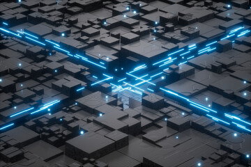 Obraz premium 3D rendering technology sense chip data transmission background