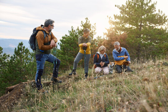 Friends taking a hiking break