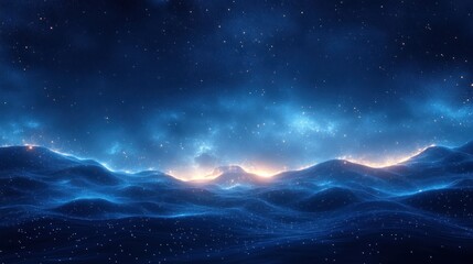 Fototapeta premium Cosmic Blue Lights and Particles with Soft Rays of Light in a Starry Sky