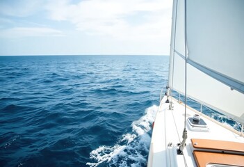 Obraz premium White Boat Sailing in the Ocean.