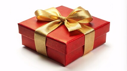 Obraz premium Red and gold gift box with ribbon on white background