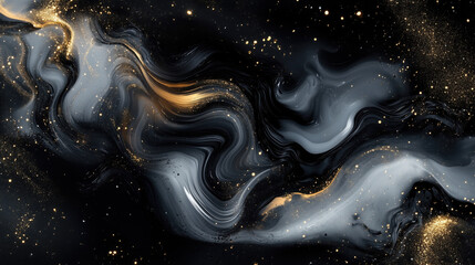 Abstract 3D Liquid-Like Wavy Textures with Black, White, and Gold Gradient