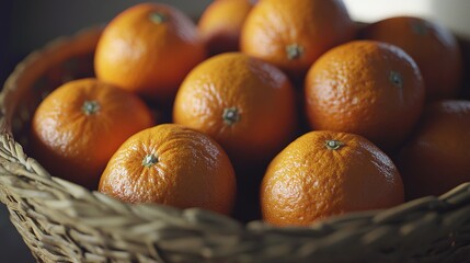 Realistic daylight image of large oranges in a beautifully arranged basket