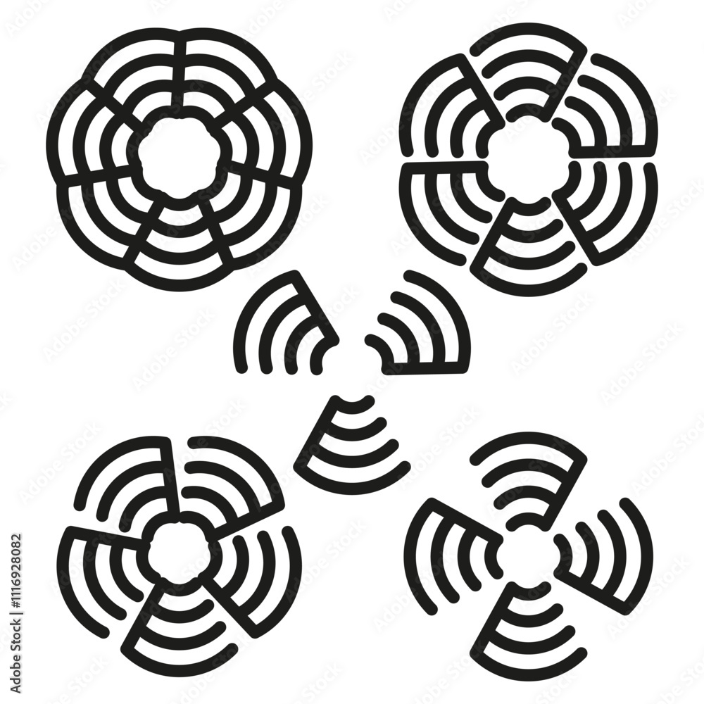 Poster circular chart set. radial diagrams collection. broken circle graphs. vector geometric symbols.