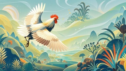 The mountain scenery where the rooster announces dawn
