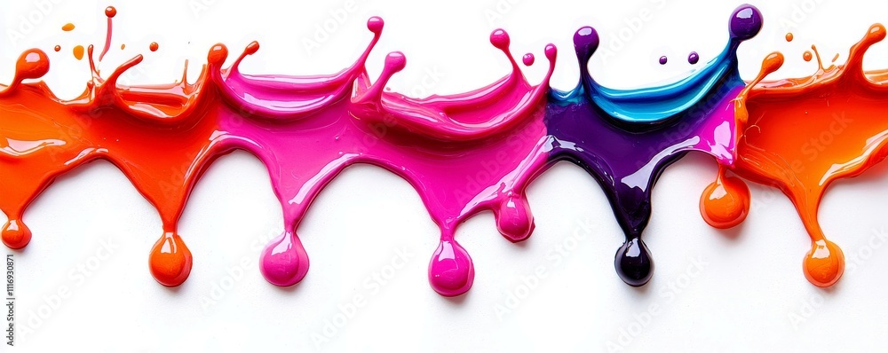 Poster vibrant splashes of paint in vivid colors with smooth surface and dynamic motion freeze for artistic