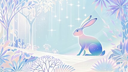 Obraz premium Dreamy Rainbow Rabbit and Starlight Forest