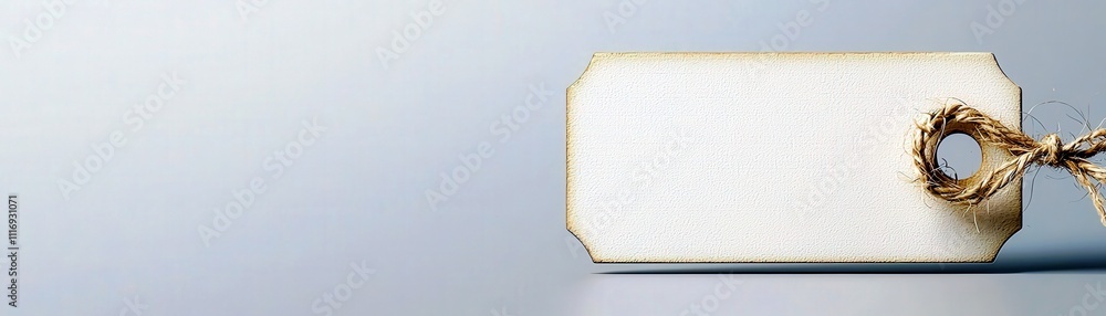 Poster blank price tag with rope on a smooth gradient background for product labeling and marketing purpose