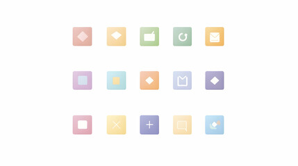 Collection of pastel-colored square interface icons.