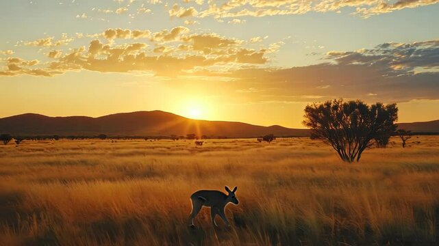 Golden Hour Kangaroo: Sunset in the Australian Outback