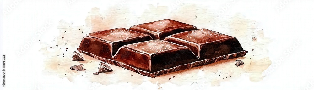 Poster delicious dark chocolate bar on abstract background with cocoa assault and chocolate crumbles
