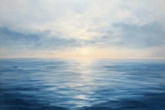 Serene Seascape Impressionism Soft Pastel Ocean Sky Water