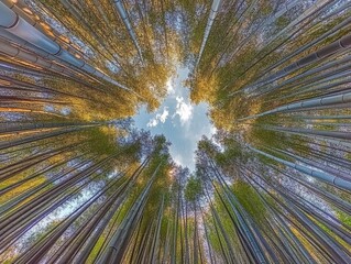 Obraz premium Bamboo forest at Arashiyama Looking up to sky Kyoto Japan nature Sagano Bamboo Grove of Arashiyama - ai