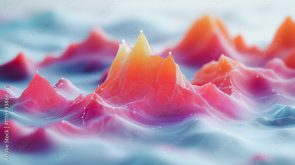 Aufkleber a colorful mountain range is displayed in a computer-generated image. the mountains are made up of d