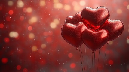 Obraz premium Heart Shaped Red Balloons Surrounded by Sparkling Background