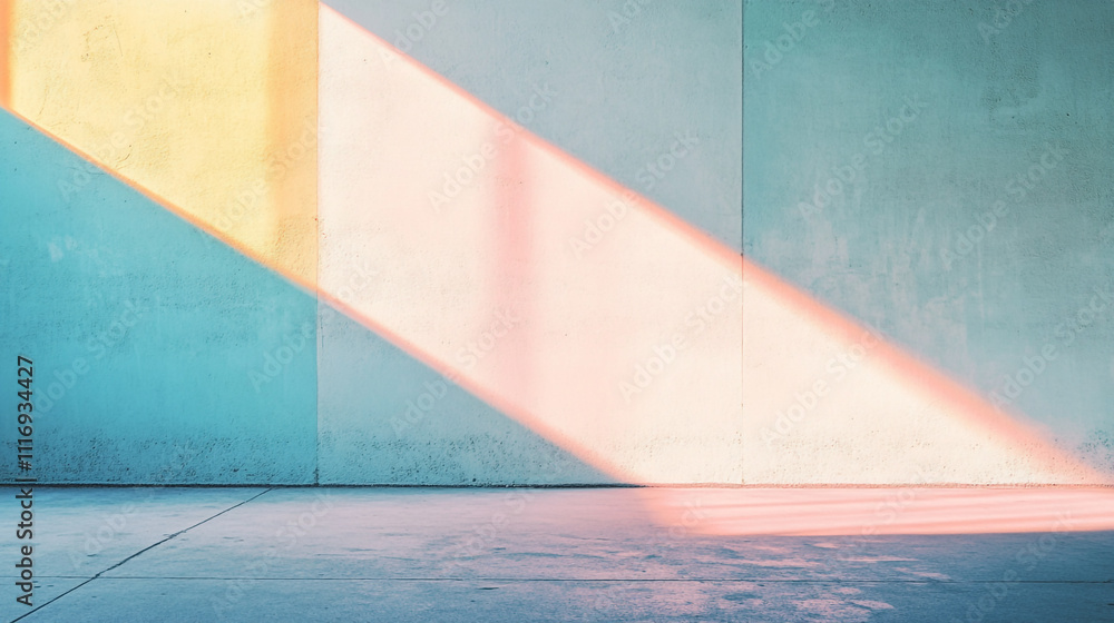 Aufkleber vibrant light beams cast colorful patterns on an empty wall in a minimalist space