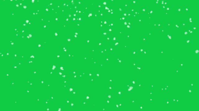 Gentle falling snowflakes in front of green chroma key screen. Holiday winter backdrop animation for editing or compositing video.