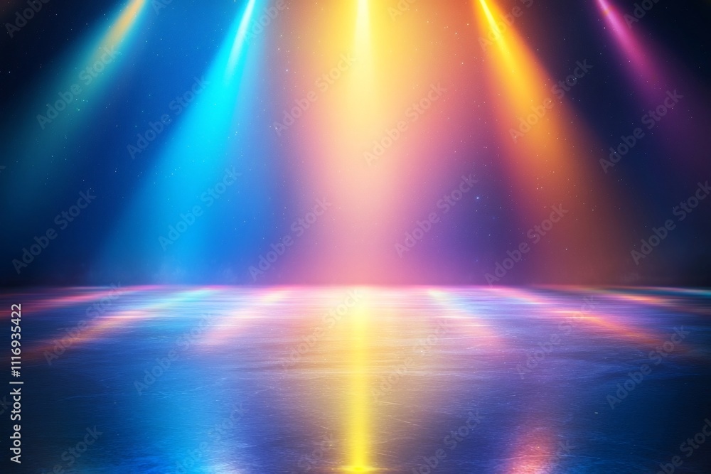 Aufkleber vibrant disco lights reflecting on shiny surface with multicolored beams in festive and lively setti