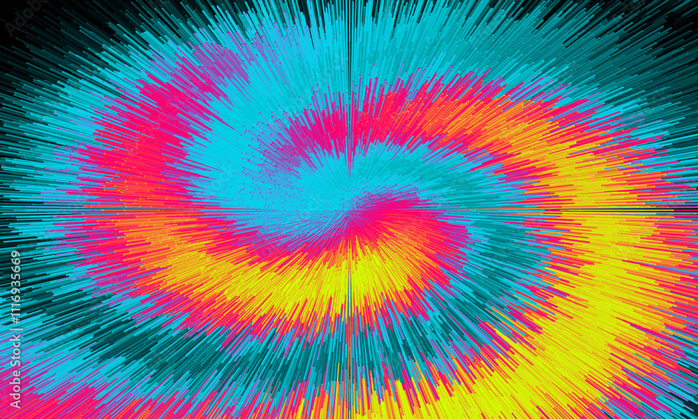 Poster a vibrant, abstract image featuring a swirling pattern of colorful lines radiating from the center.