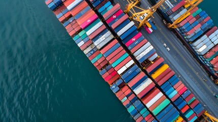Cargo ship loading containers at port aerial view industrial environment global trade