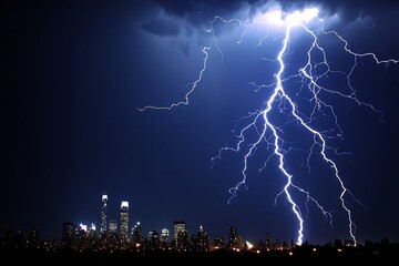Dramatic Thunderstorm Lights Up Cityscape at Night