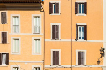 Old building's facade in Navona Square (Piazza Navona). Rome, Italy, 2017