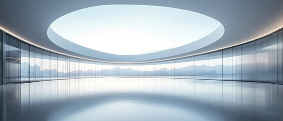 Obraz premium A sleek, modern interior space with large windows and a minimalistic design.