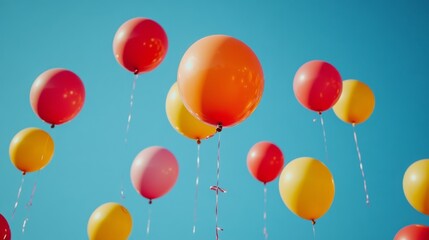 Colorful balloons floating in a bright blue sky creating a festive atmosphere