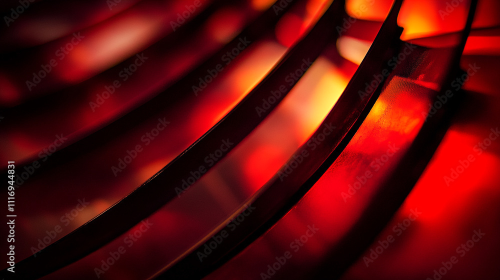 Poster shadows and light create a dramatic effect with curved lines in red tones