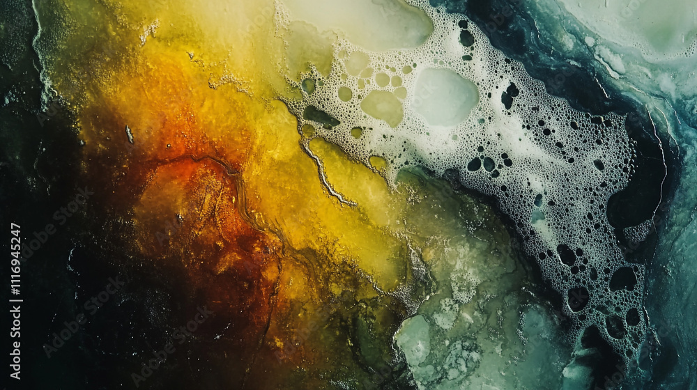 Poster abstract swirling patterns with vibrant colors resembling cosmic elements in dark space