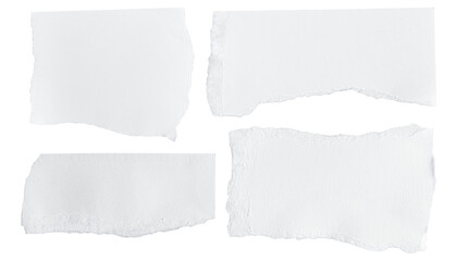 Set of White ripped piece of paper isolated on transparent background PNG file