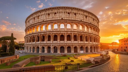 A stunning view of the Colosseum in Rome during sunset.