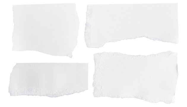 Set of White ripped piece of paper isolated on transparent background PNG file
