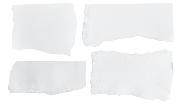 Set of White ripped piece of paper isolated on transparent background PNG file