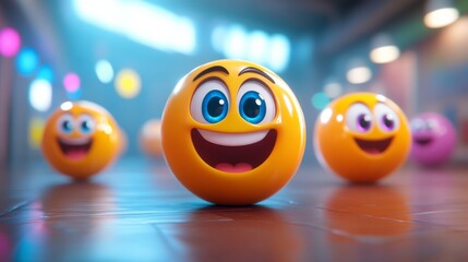 Colorful emojis floating against a blue background in a fun and playful arrangement