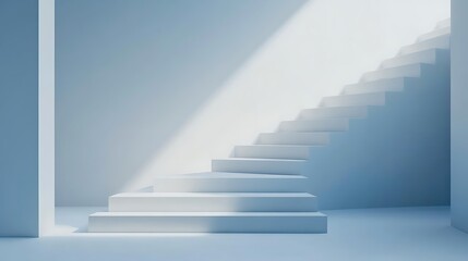 Obraz premium A minimalist interior featuring a staircase illuminated by soft light.