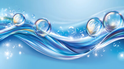 Abstract blue water wave with bubbles.