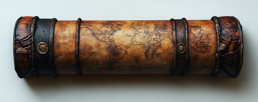 Antique blank open parchment scroll isolated on white background aged paper vintage banner